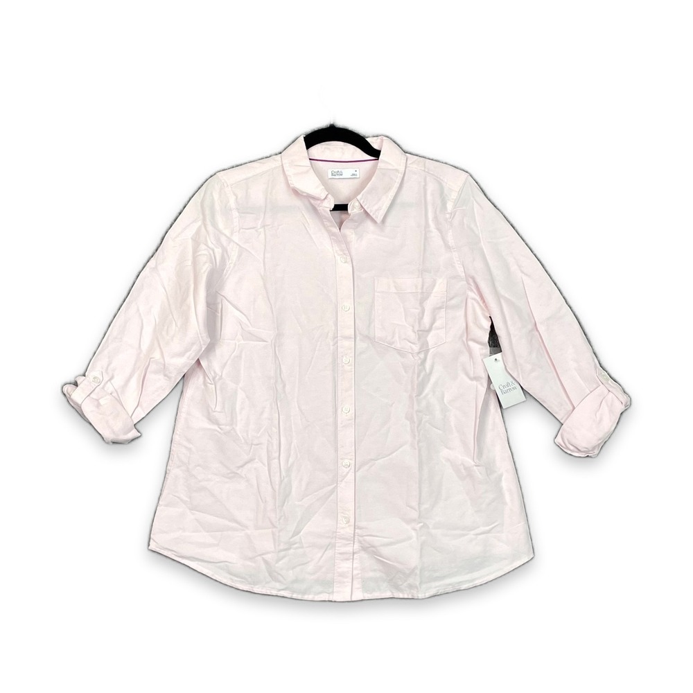 Croft & Barrow Shirt Womens M Light Pink Roll Tab Sleeve Classic Career Office